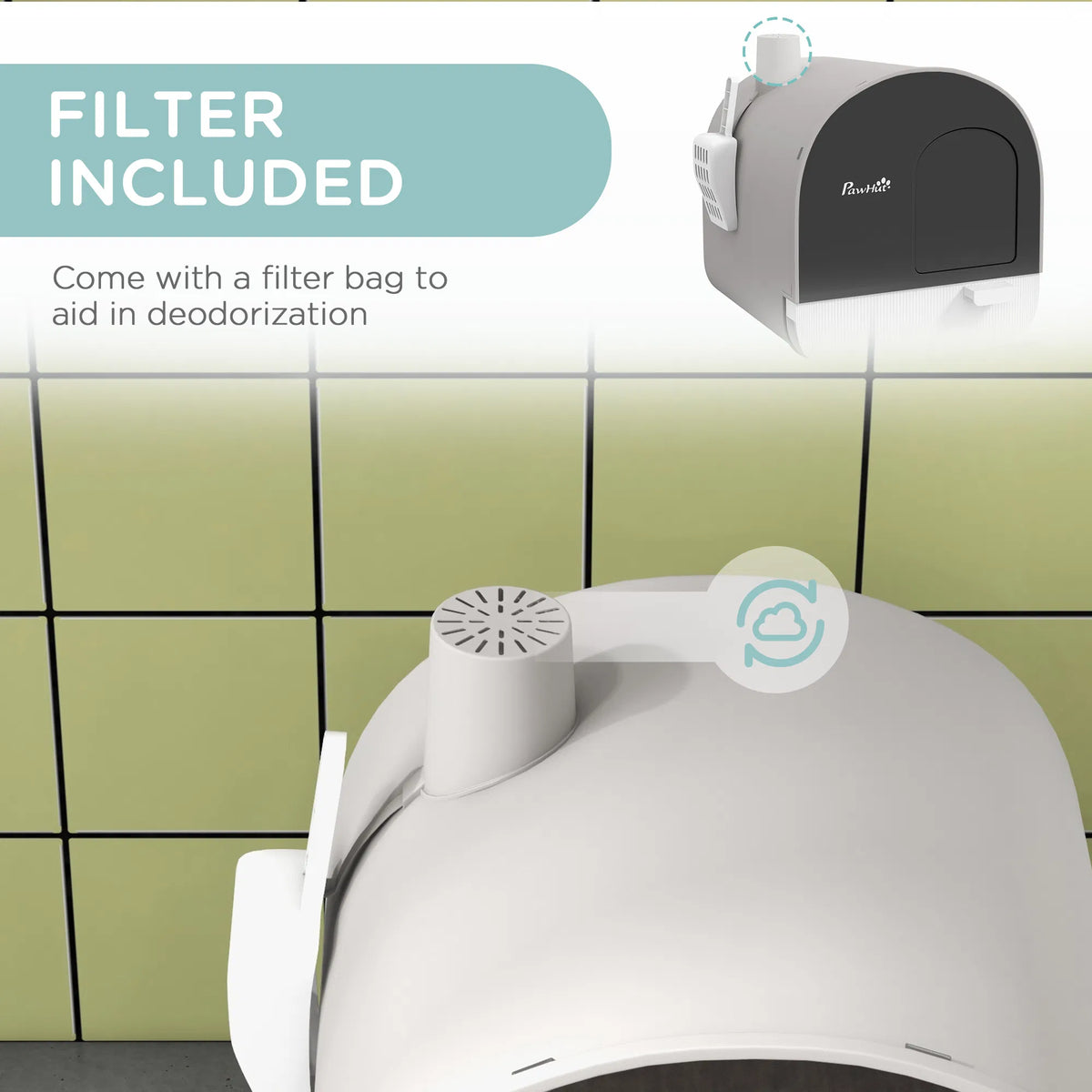 Cat Litter Box with Lid Removable Tray Scoop Filter Light Grey - Image 5