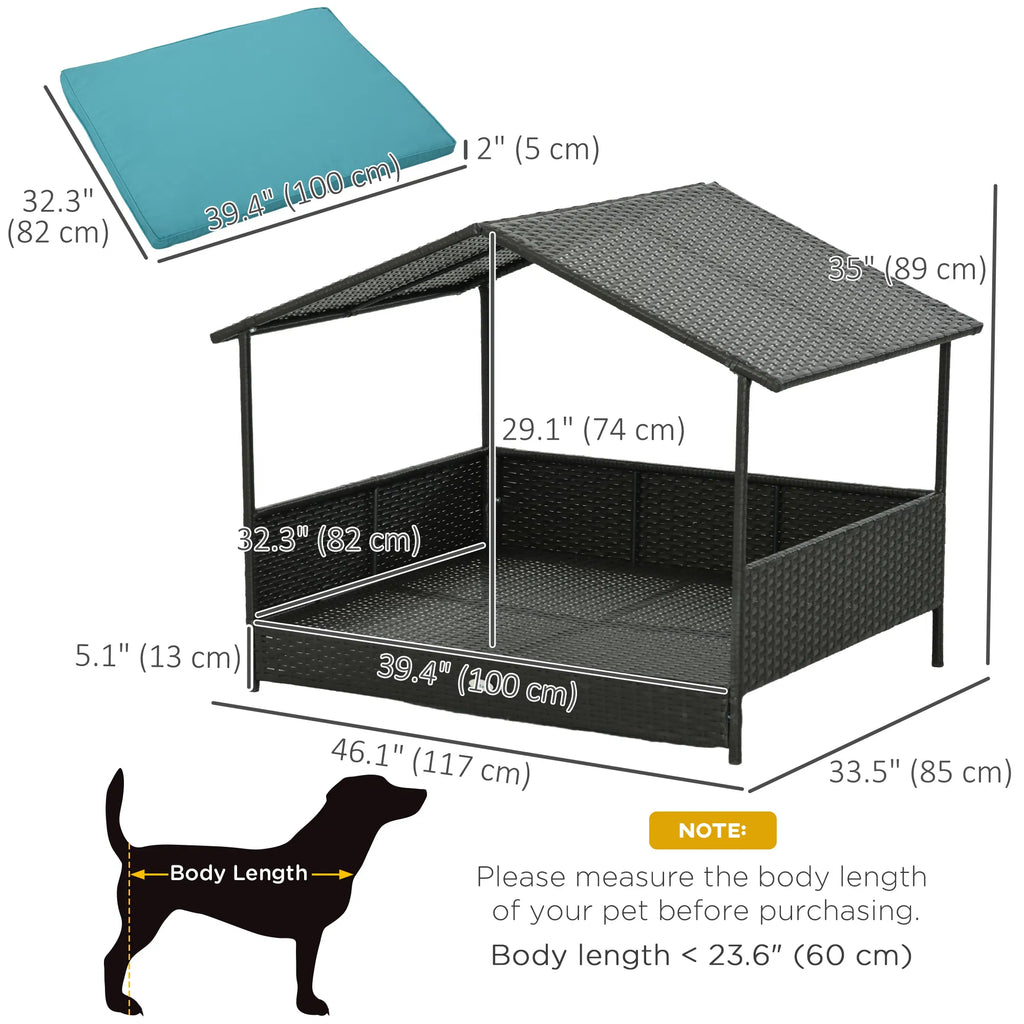 Outdoor Dog House Wicker Dog Bed with Soft Cushion Washable Cover for Medium - Image 2
