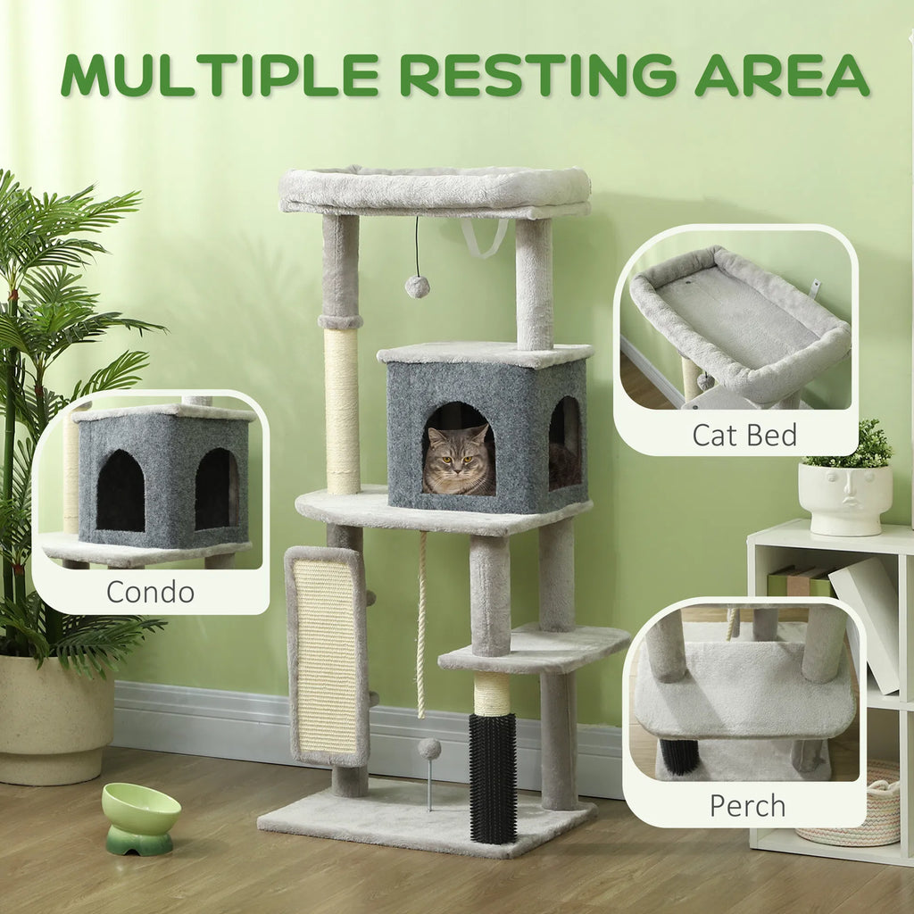 52 Inch Cat Tree with Scratching Posts Cat Bed Condo Grooming Brush Jumping - Image 5