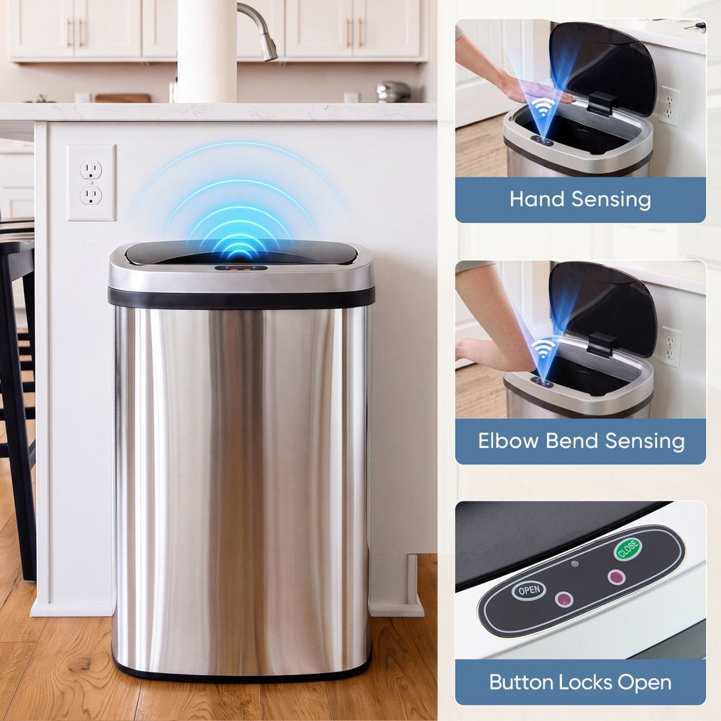 Stainless Steel Automatic Trash Can Sensor Activated Kitchen Trash Can With - Image 3