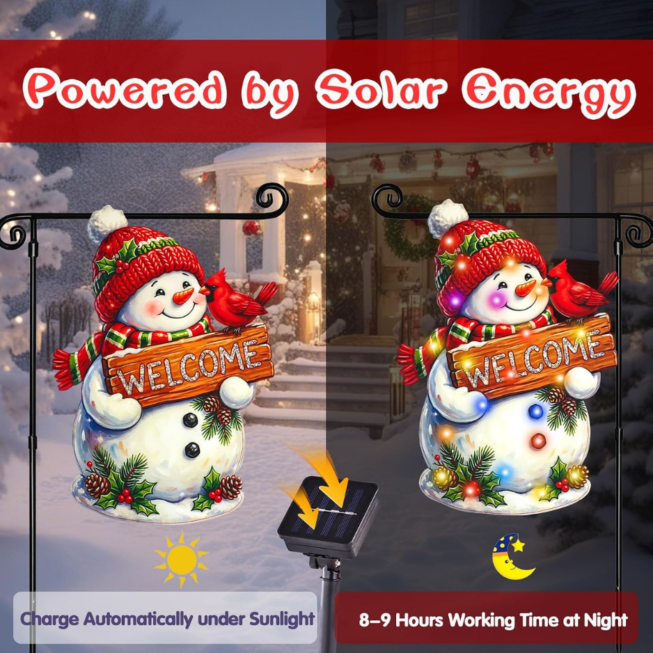 Lighted Christmas Garden Flag Snowman Holiday Decor 12x18 In - Image 3
