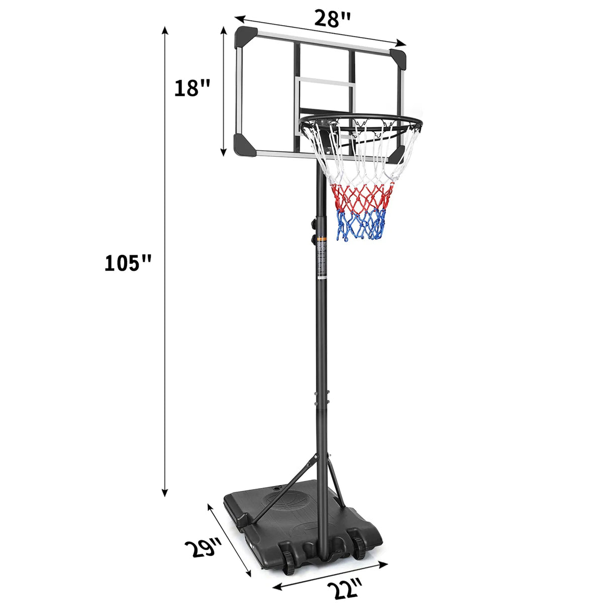 16" Portable Basketball Hoop Outdoor | 5.6ft ~7ft Stepless Adjustable Height - Image 4