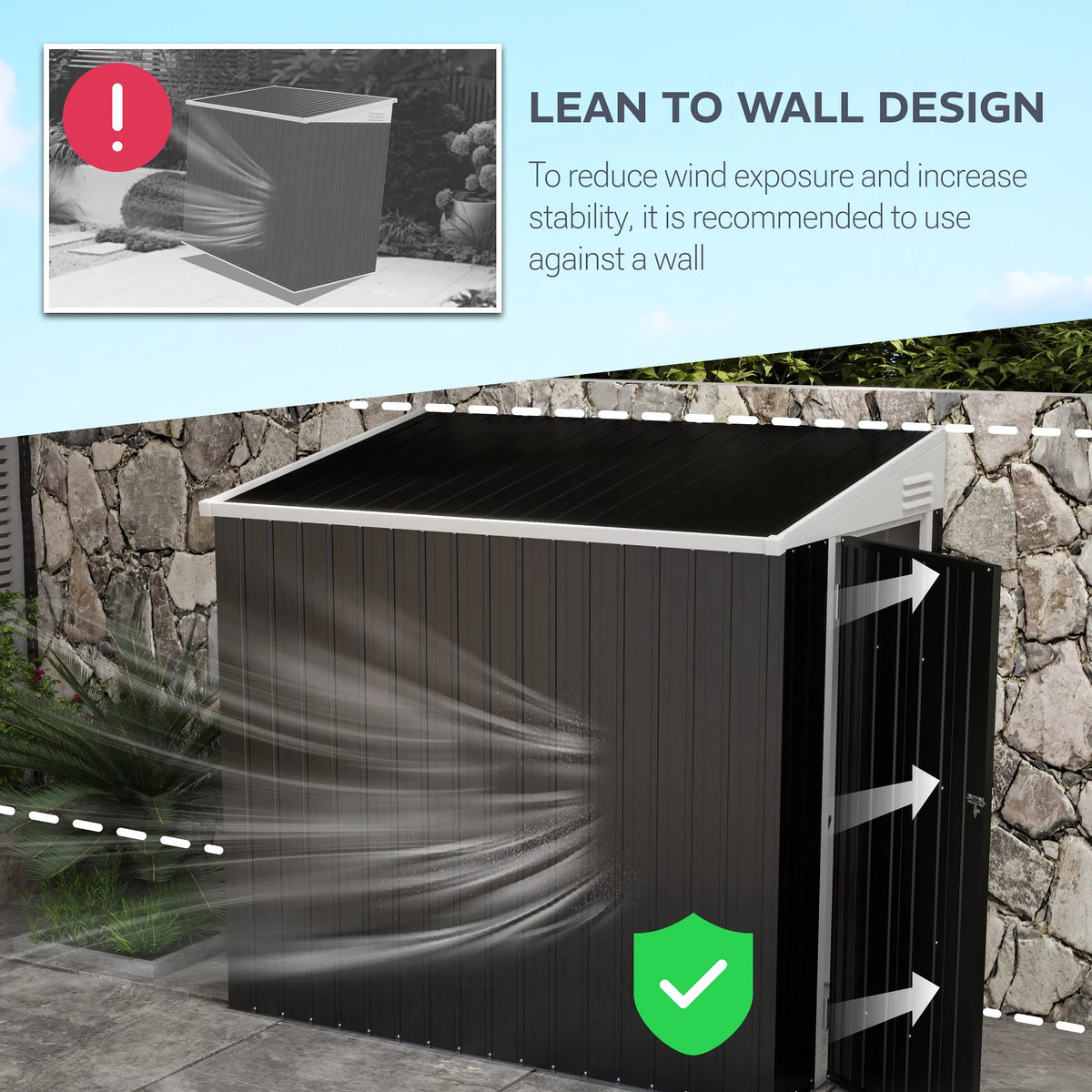 4' x 6' Outdoor Storage Shed Lean to Shed Outdoor Metal Tool Shed with Lockable - Image 2