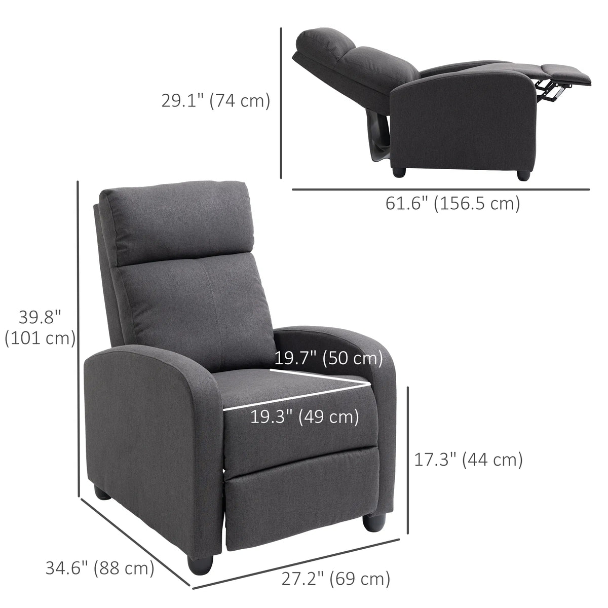 Fabric Recliner Chair Manual Home Theater Seating Single Reclining Sofa Chair - Image 2