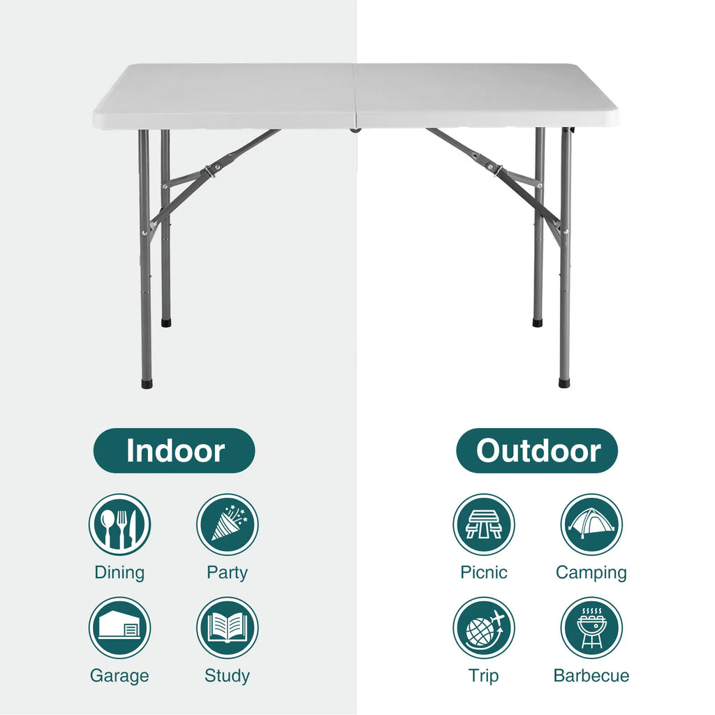 Folding Table Outdoor Indoor Heavy Duty Portable Table with Carrying Handle for