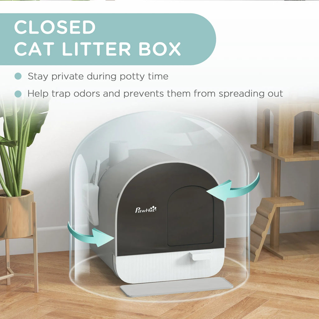 Cat Litter Box with Lid Removable Tray Scoop Filter Light Grey - Image 3