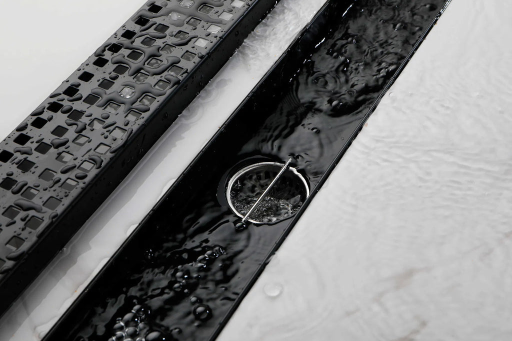 24 Inch Linear Shower Drain with Removable Square Patterned Grate 304