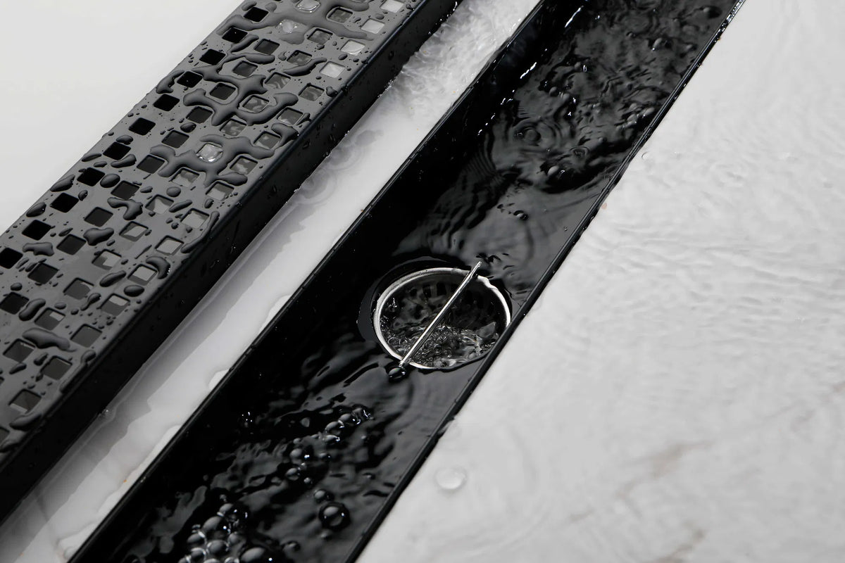 24 Inch Linear Shower Drain with Removable Square Patterned Grate 304