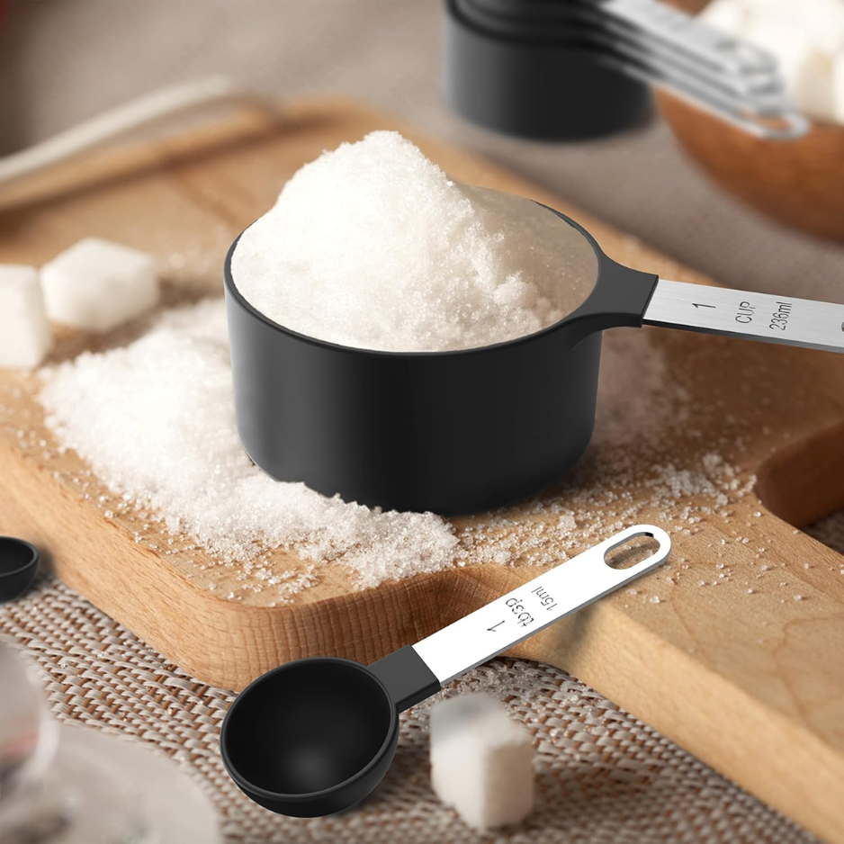 Stackable Measuring Cups & Spoons Set Black Nesting Kitchen Gadgets With - Image 2