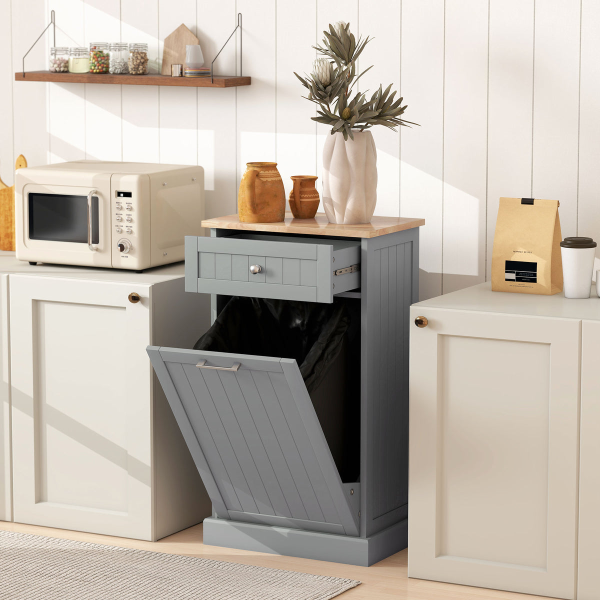 Kitchen Tilt Out Trash Bin Cabinet Free Standing Recycling Cabinet Trash Can - Image 3