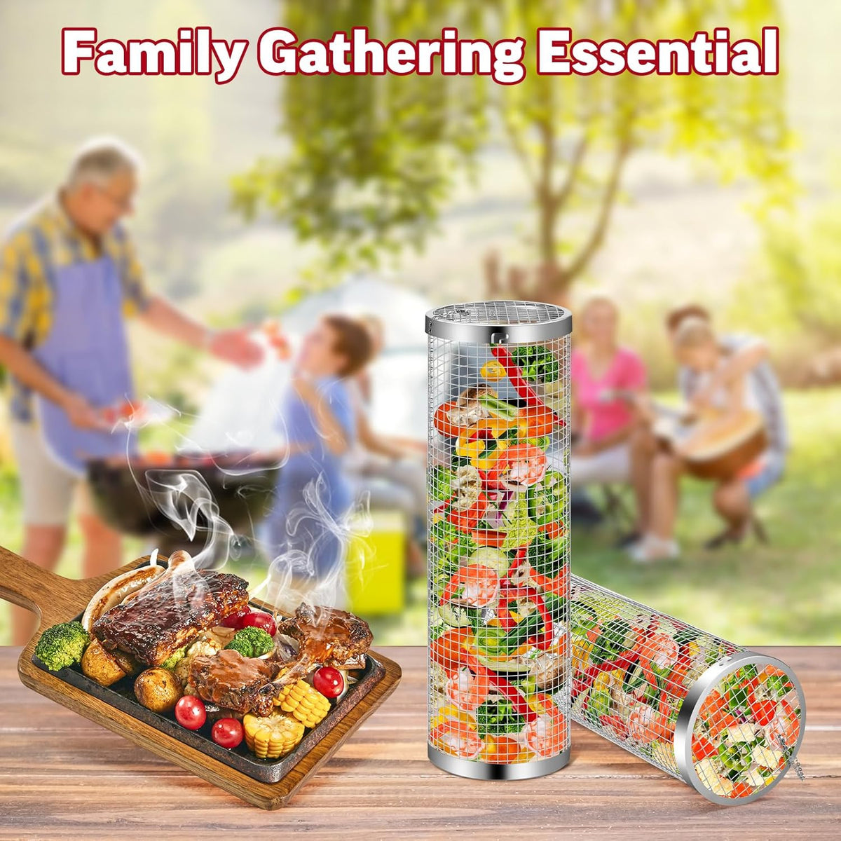 Rolling Grill Basket Grill Gifts For Men 304 Stainless Steel All in One - Image 2