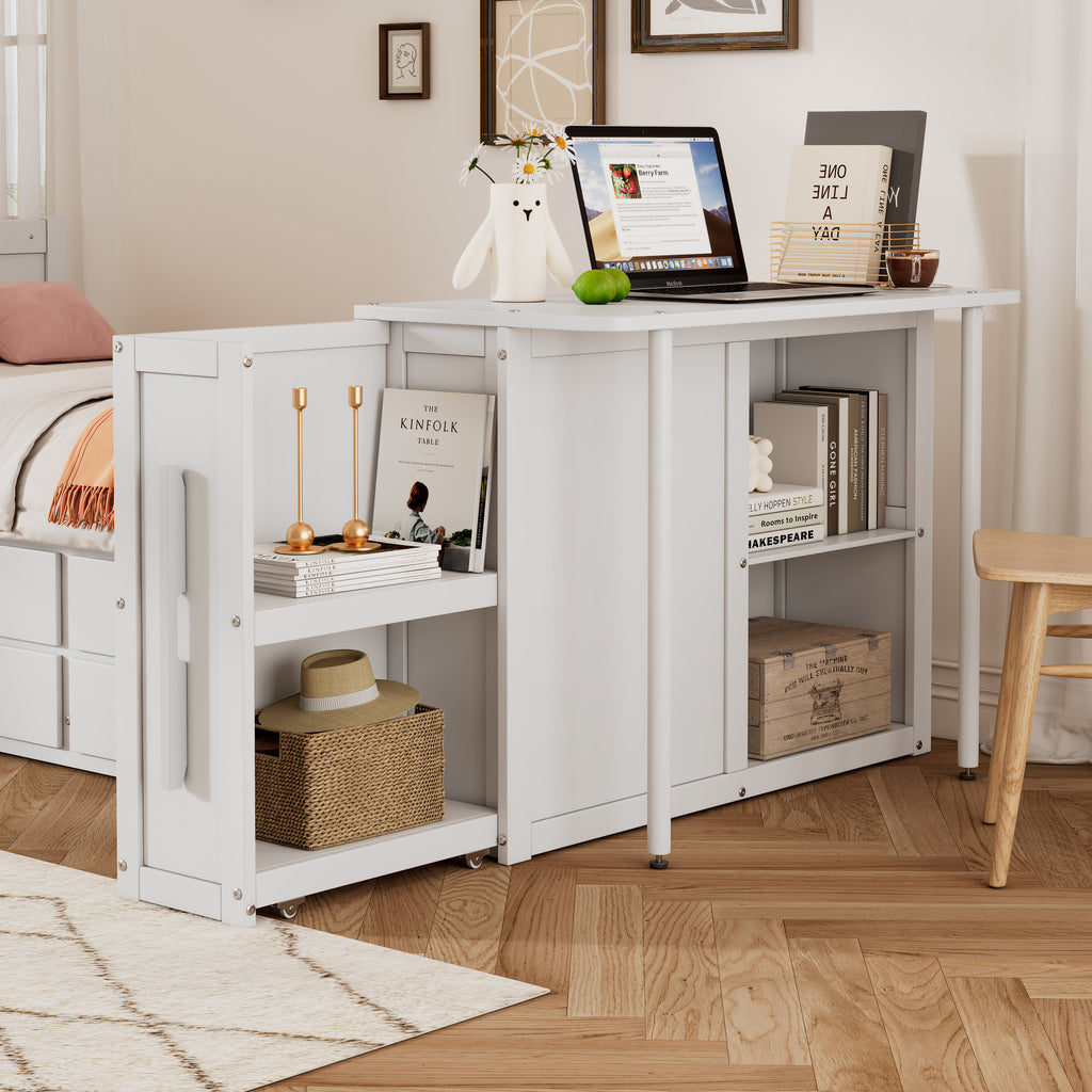 Twin Multifunctional Platform Bed with Desk and Trundle