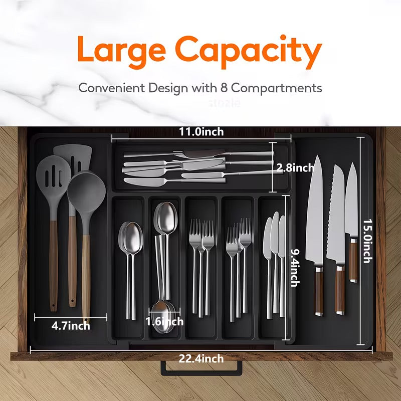 Expandable Utensil Tray For Kitchen BPA Free Flatware And Cutlery Holder - Image 3