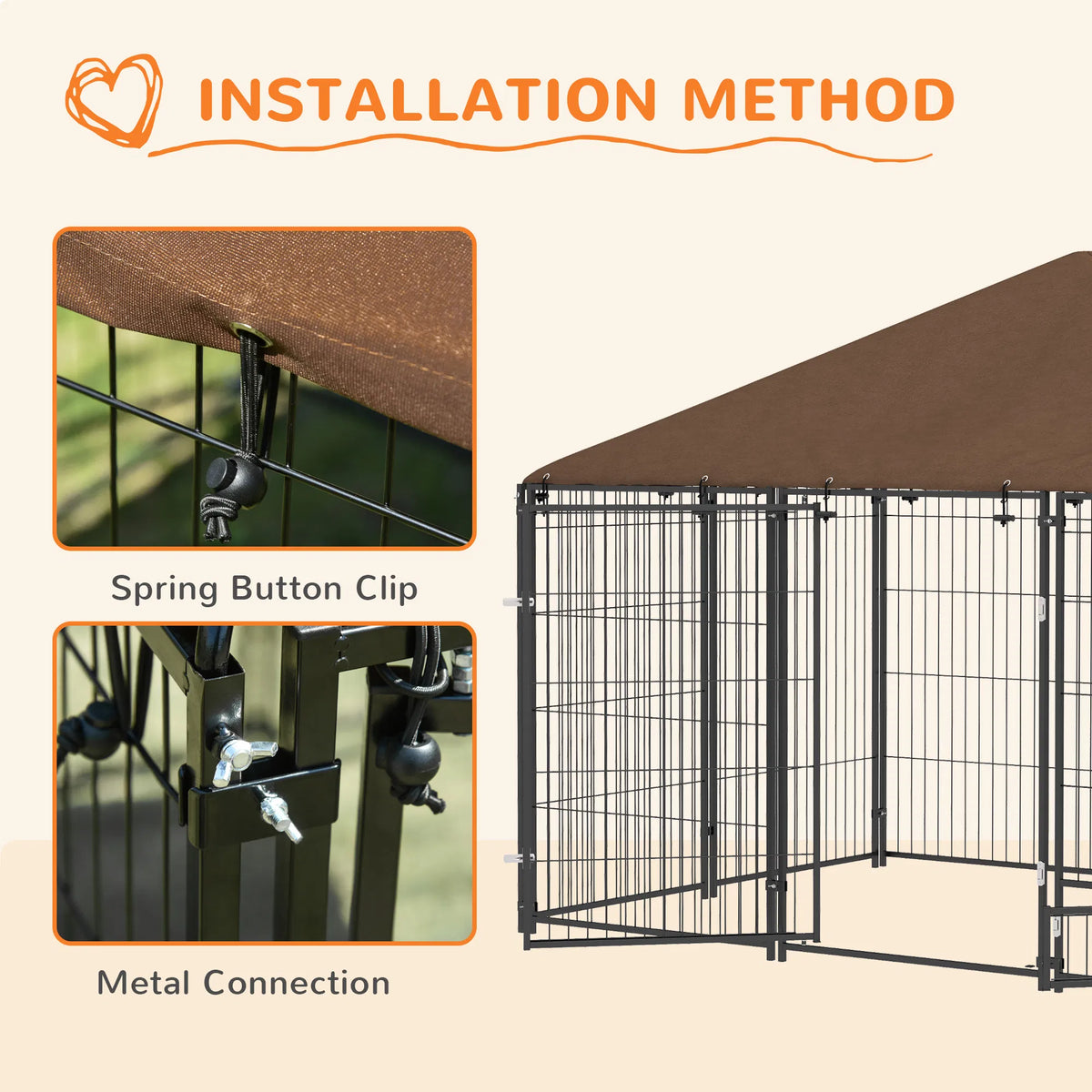 6.9' x 4.6' x 5' Outdoor Dog Kennel with Canopy Rotating Bowls Coffee - Image 5