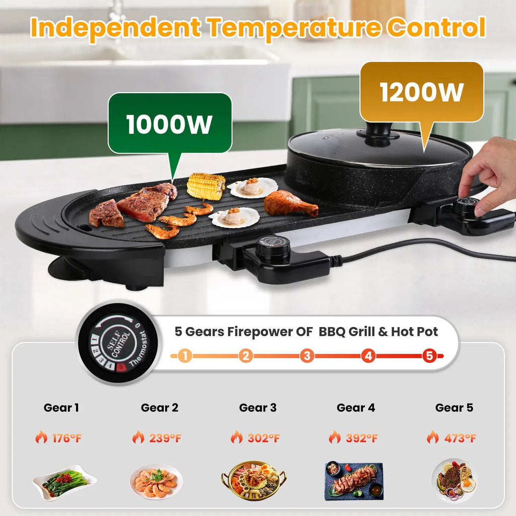 2200W Electric Hot Pot and Grill Combo 2 in 1 Independent Control Non Stick - Image 4