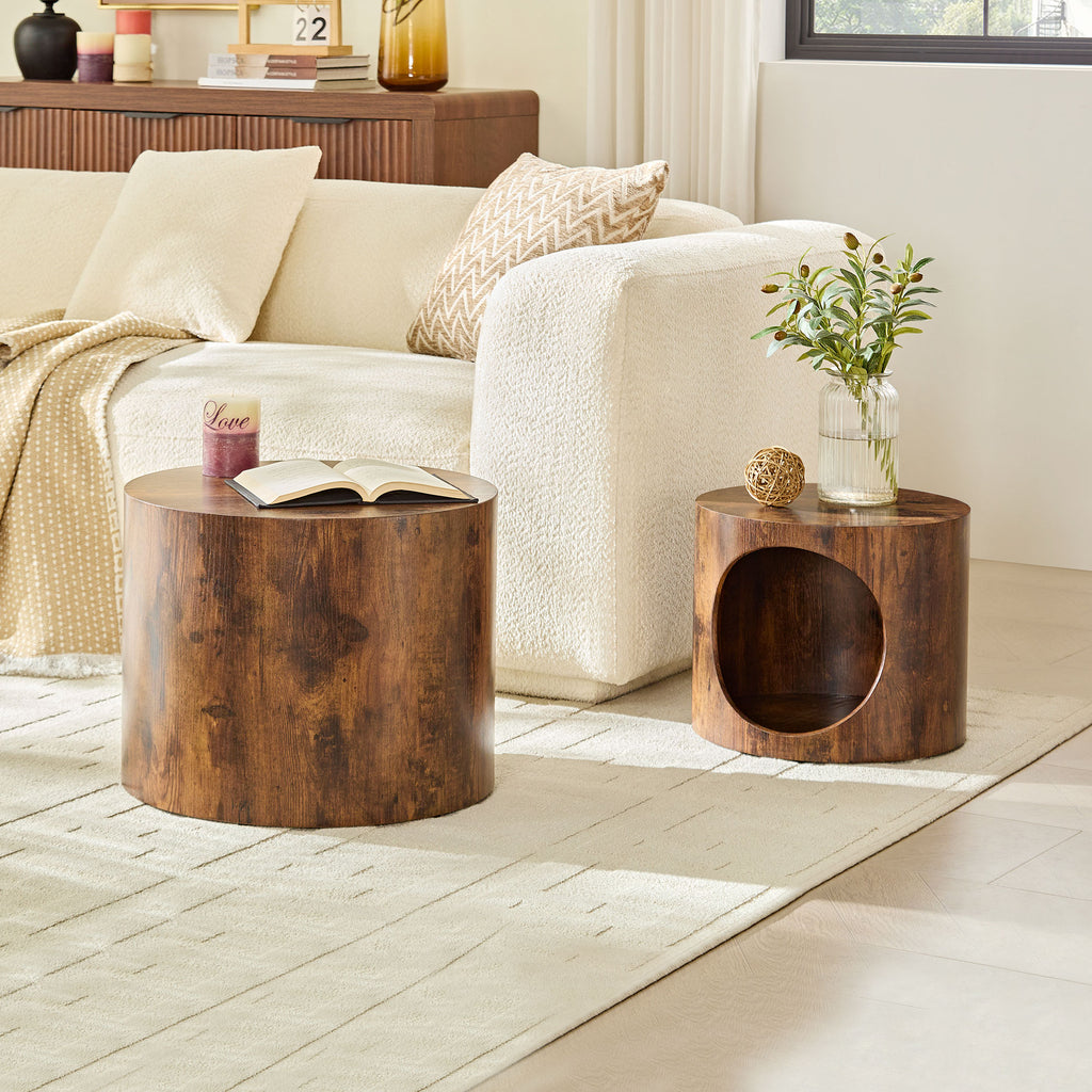 Cat Nest Nesting Stool Set Round Nesting Coffee Table Set of 2 for Living - Image 4