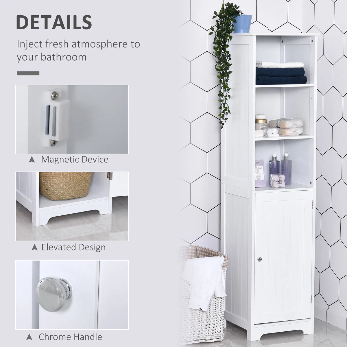 Tall Bathroom Storage Cabinet Freestanding Tower Cabinet with Adjustable - Image 4