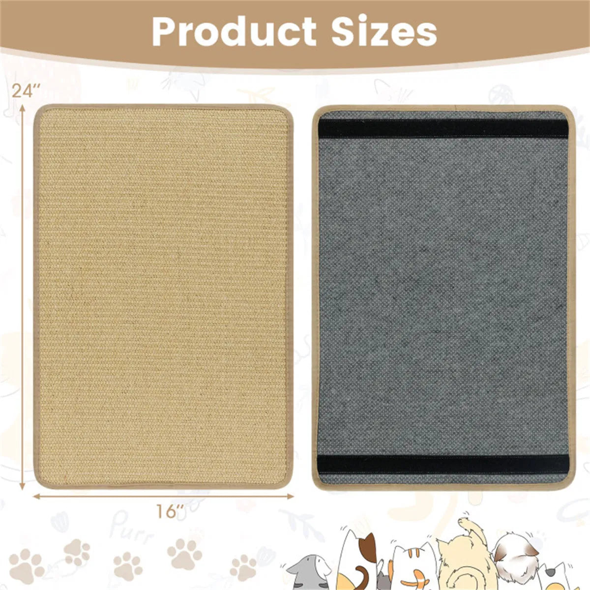24 x 16 Inch Natural 6 Piece Cat Scratching Mats Sisal Material Anti Slip - Image 4