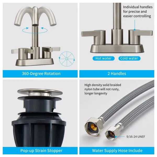 Bathroom Faucet 2 Handle Centerset Bathroom Sink Faucet with Pop Up Drain - Image 5