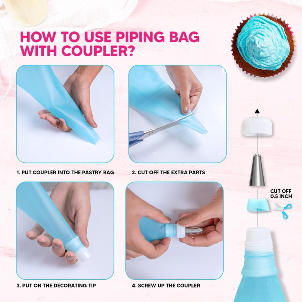 Piping Bags And Tips Set 11.8 Inch 100 Anti Burst Piping Bags 124 Pcs Cake - Image 3