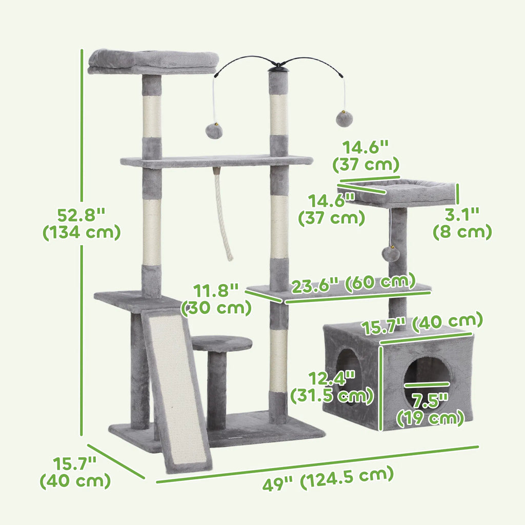 53" Cat Tree Cat Tower with Scratching Posts Cat Condo Beds Platforms Toy - Image 4