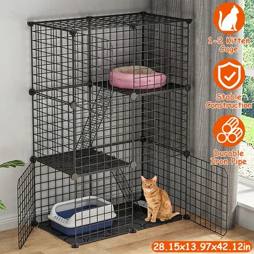 3 Tier Cat Playpen Cage Metal Indoor Cat House Detachable Kitten House with 3 - Image 3