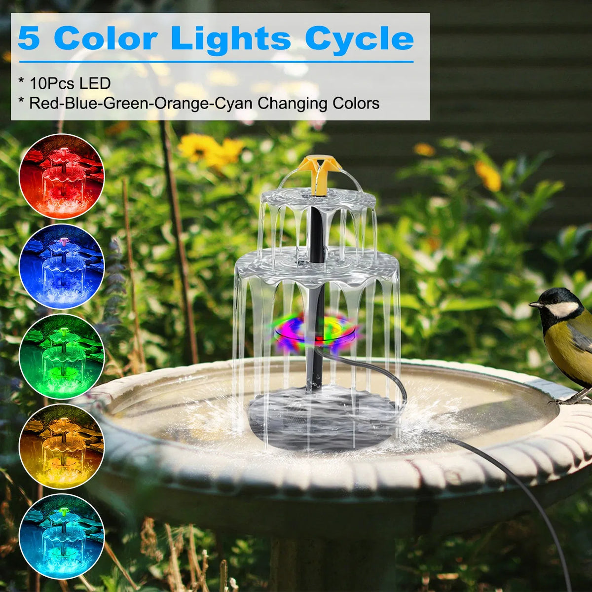 Solar Powered Water Fountain Pump with Battery Backup 6W Solar Panel IP68 - Image 5