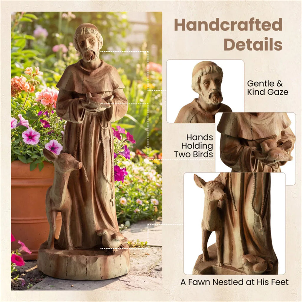 24.5" Saint Francis Statue with Built in Bird Feeder Religious Garden Sculpture - Image 4