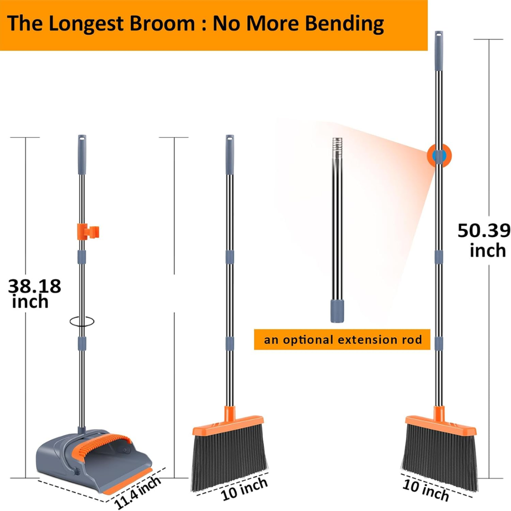 Upgrade Broom And Dustpan Set Self Cleaning With Dustpan Teeth Indoor&Outdoor