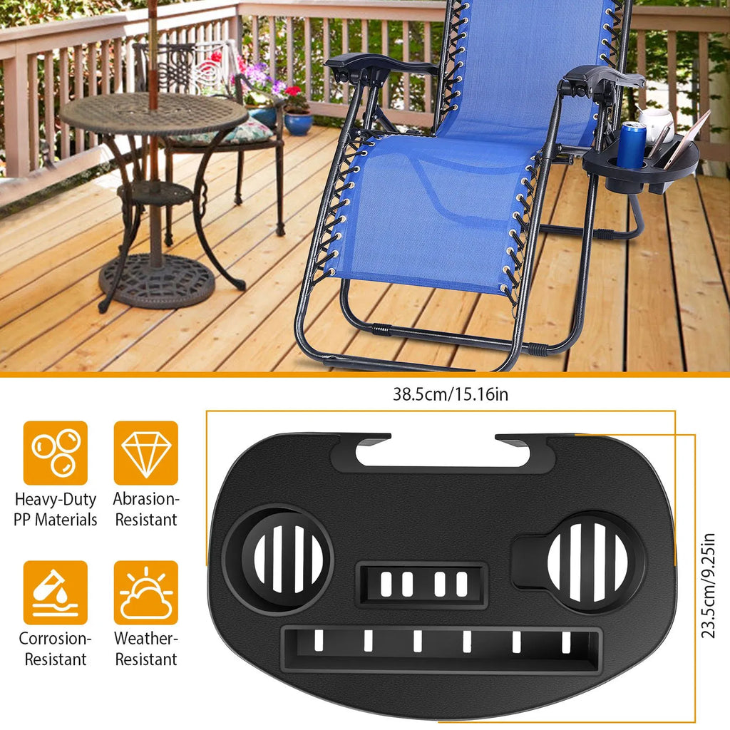 Zero Gravity Chair Cup Holder Clip On Side Tray w/Beverage Can Mobile Devices Slots - Image 2