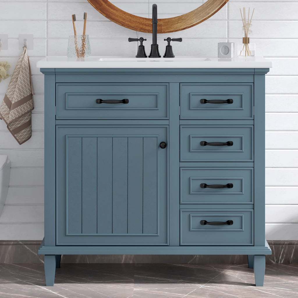 36-Inch Blue Gray Bathroom Vanity with Ceramic Sink