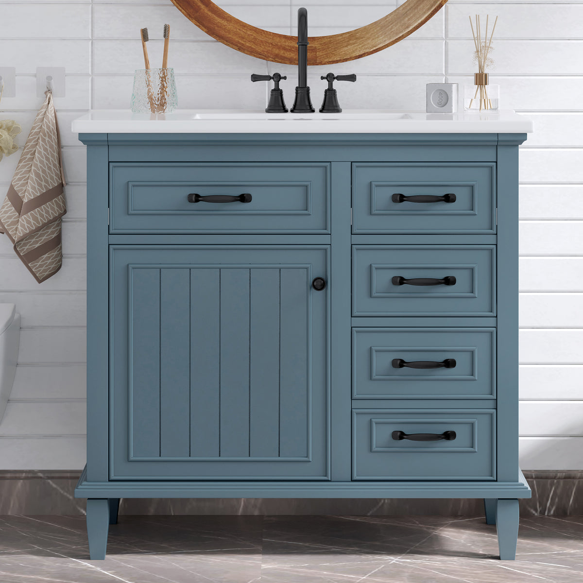 36-Inch Blue Gray Bathroom Vanity with Ceramic Sink