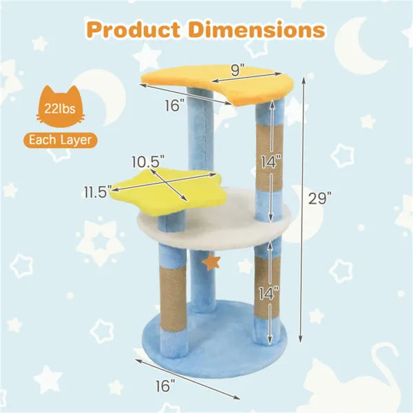 29" Moon & Star Cat Tree With 4 Levels Jute Scratching Posts & Anti Tipping - Image 4