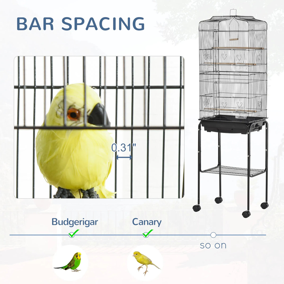 62" Rolling Bird Cage Cockatoo House Play Top Finch Pet Supply with Storage - Image 2