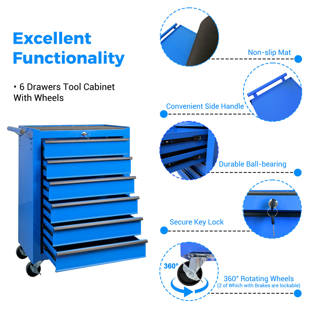Rolling Metal Tool Chest with 6 Drawers 20" 6 Drawer Tool Chest Cabinet with - Image 5