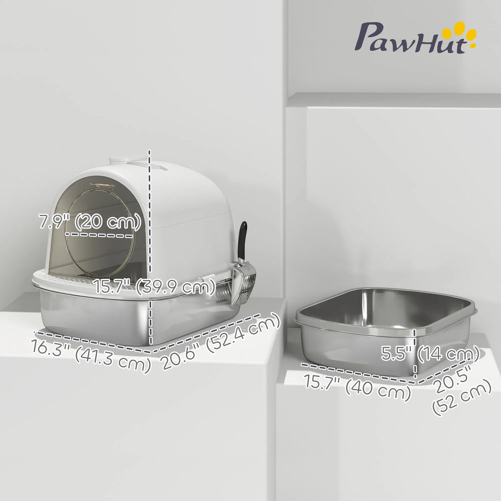 Enclosed Stainless Steel Litter Box Metal Cat Litter Box with Scoop - Image 3