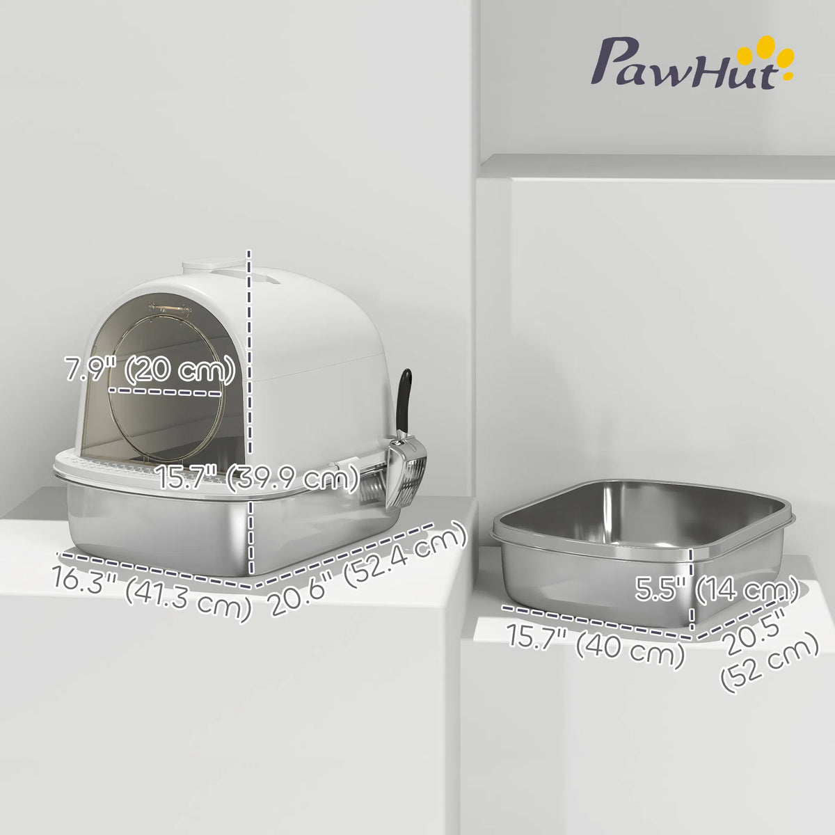 Enclosed Stainless Steel Litter Box Metal Cat Litter Box with Scoop - Image 3