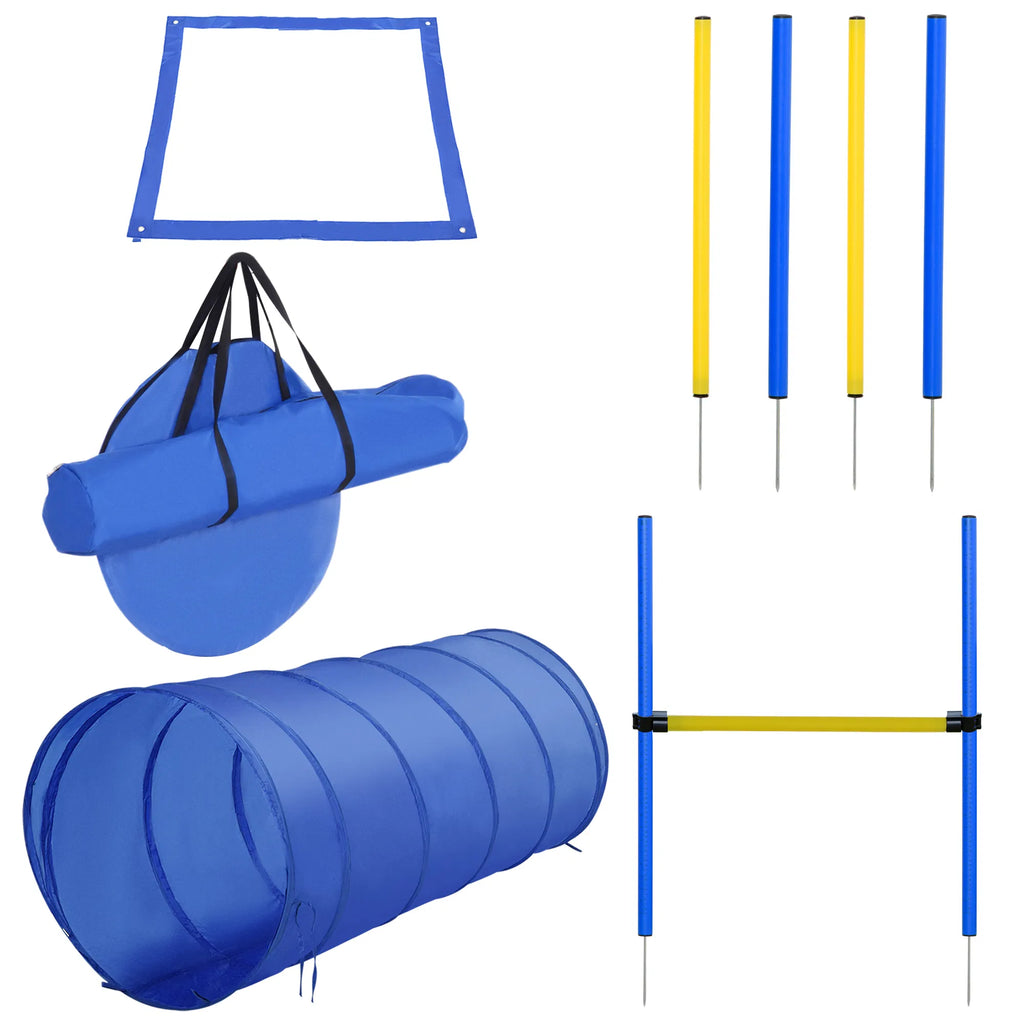 Dog Agility Starter Kit Pet Outdoor Exercise Training Set Tunnel 4 Weave Poles - Image 2