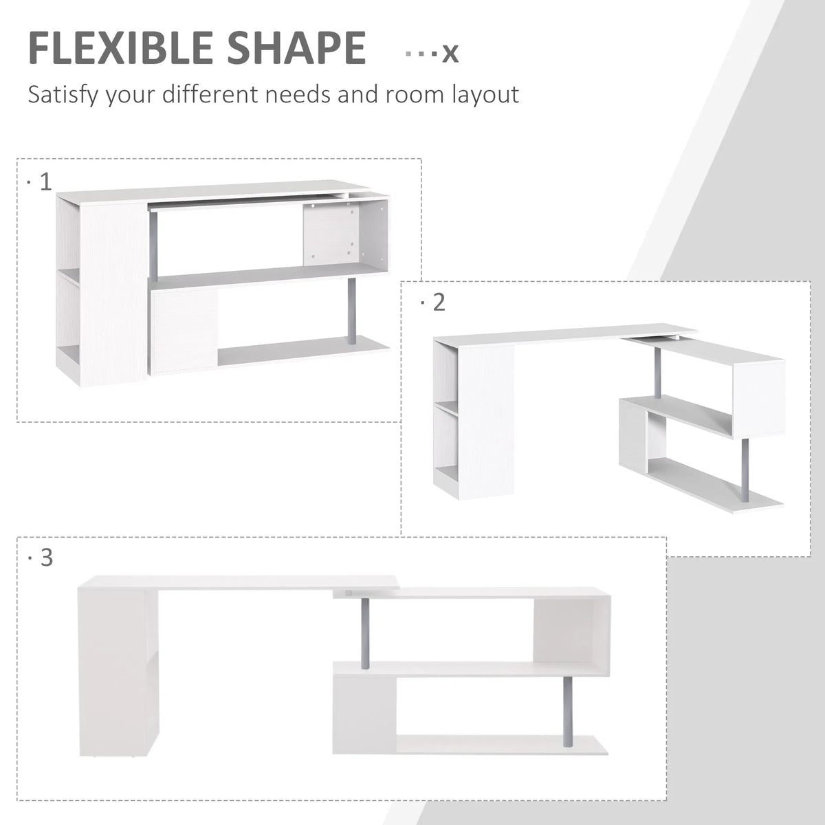 55" Corner Computer Desk 360° Rotating L Shaped Desk Home Office Workstation - Image 5