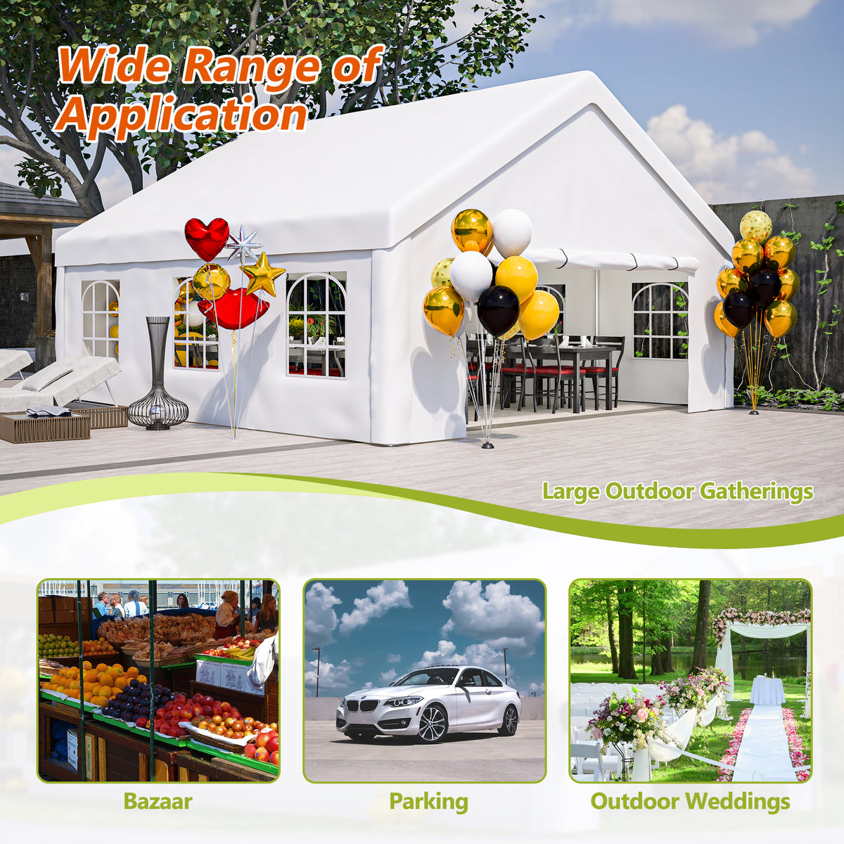 20x20 FT Party Tent with 2 Storage Bags & Removable Sidewalls Outdoor Canopy - Image 2