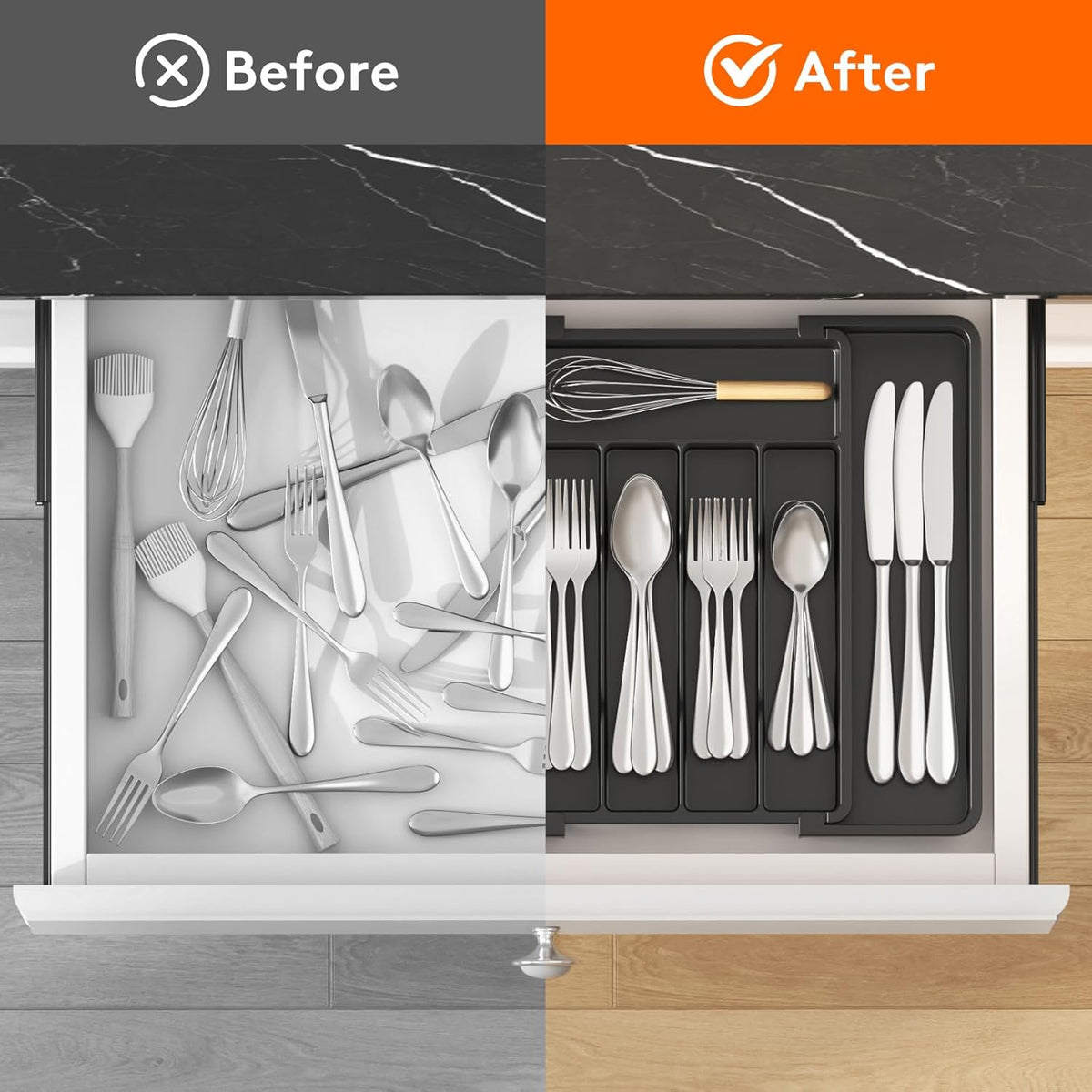 expandable silverware drawer organizer adjustable dimensions and features