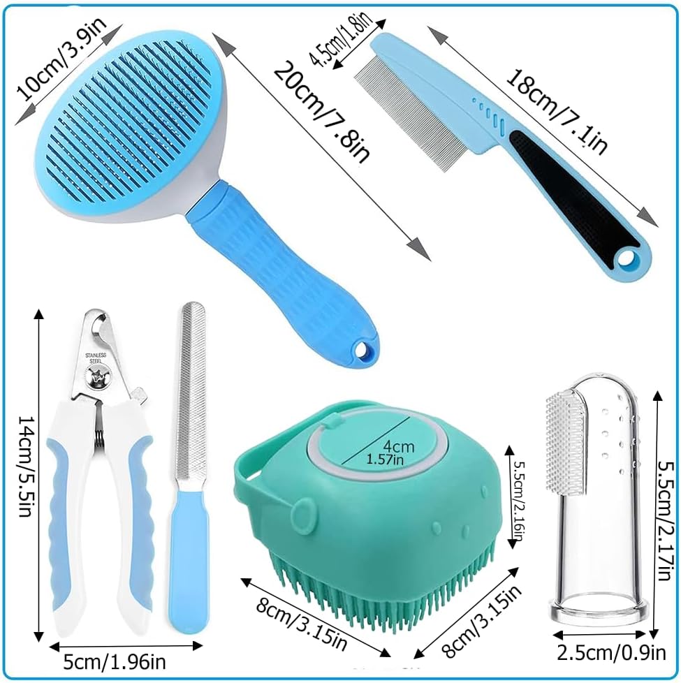 7pcs pet grooming kit self packaging and components