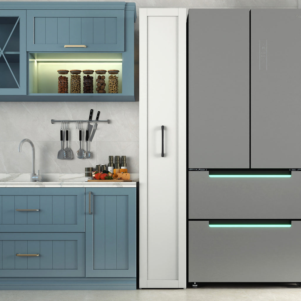 70-Inch Slim White Rolling Kitchen Storage Cabinet