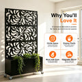 70.87" H 46.06" W Leaf Pattern Privacy Screen with Planter Box Black Metal