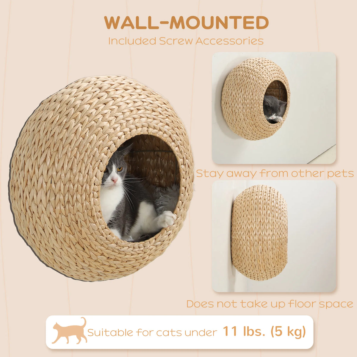 Cat Wall Shelf with Washable Cushion Wall Mounted Cat Condo Furniture for - Image 2