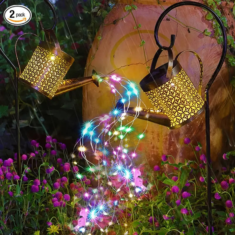 1 2pcs Watering Can Lights Copper Solar Garden Lights For Outdoor Pathway Yard