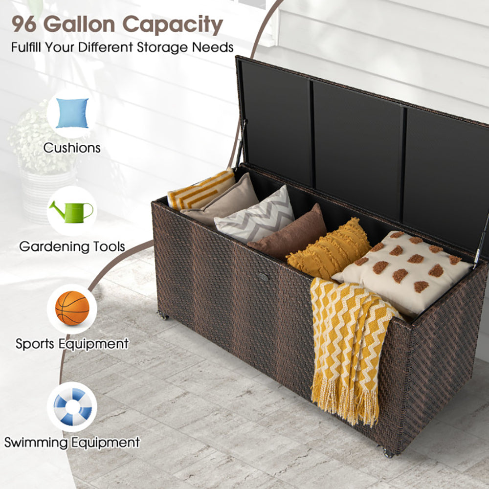 96 Gallon PE Wicker Outdoor Storage Box With 4 Wheels - Image 3