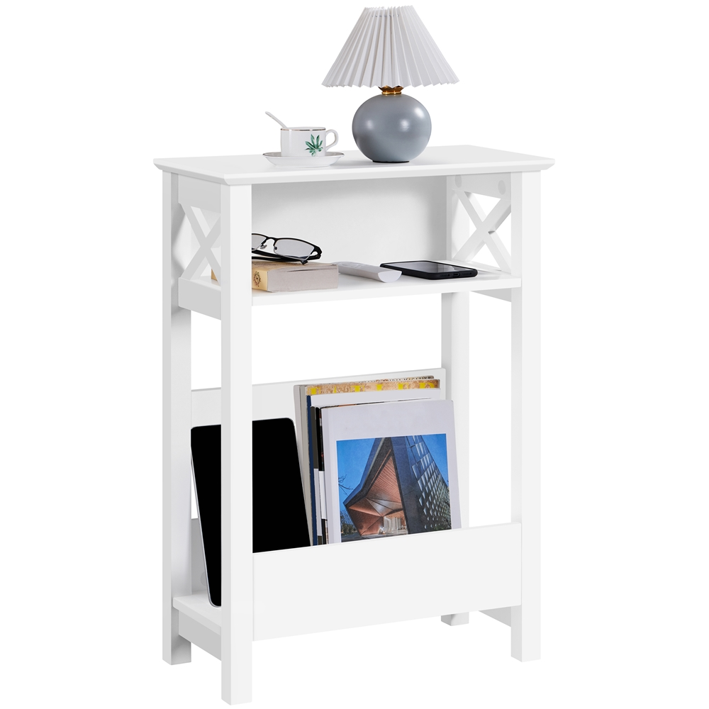 3 Tier Modern End Table With Storage Shelf White - Image 2