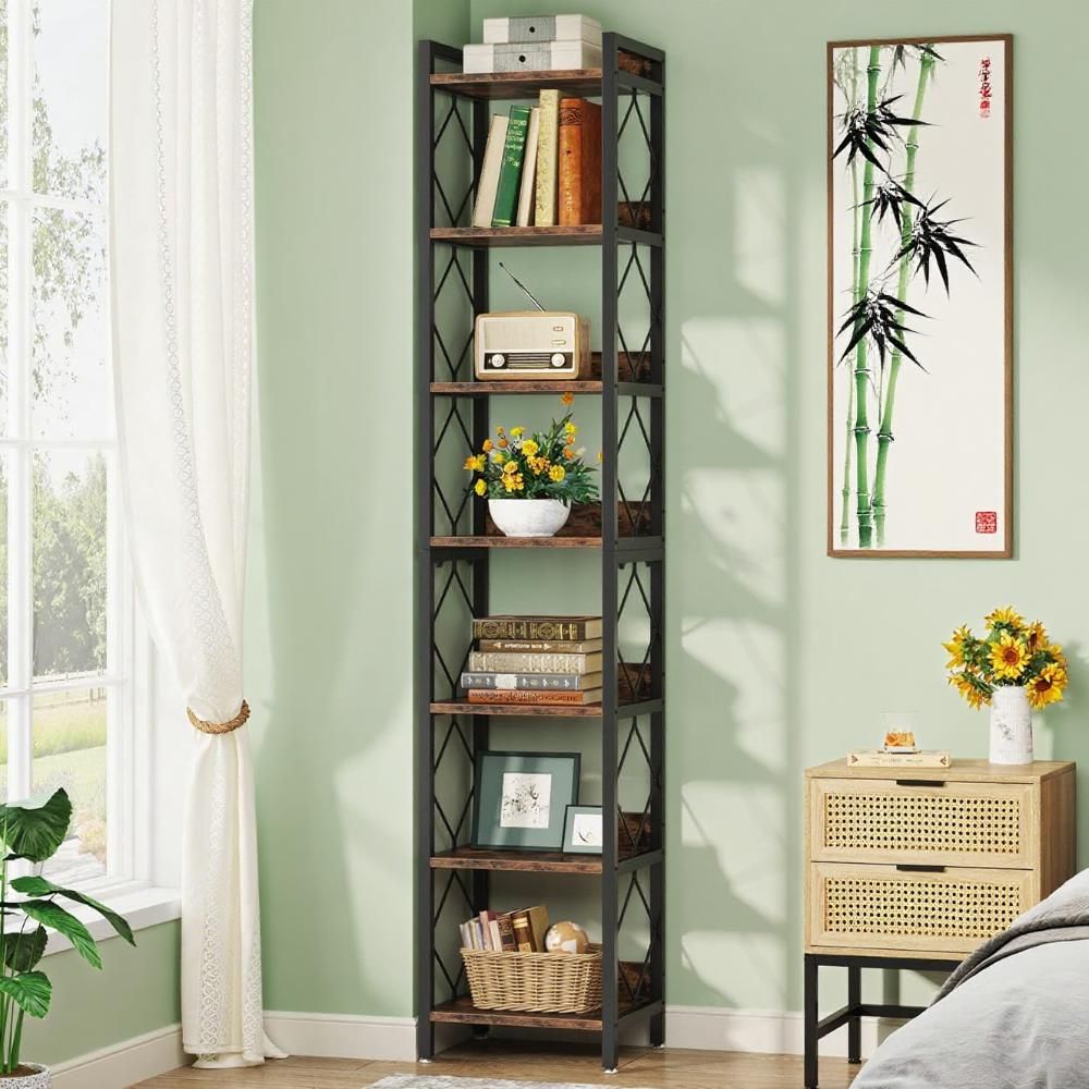 Rustic Brown Seven-Tier Storage Bookshelf