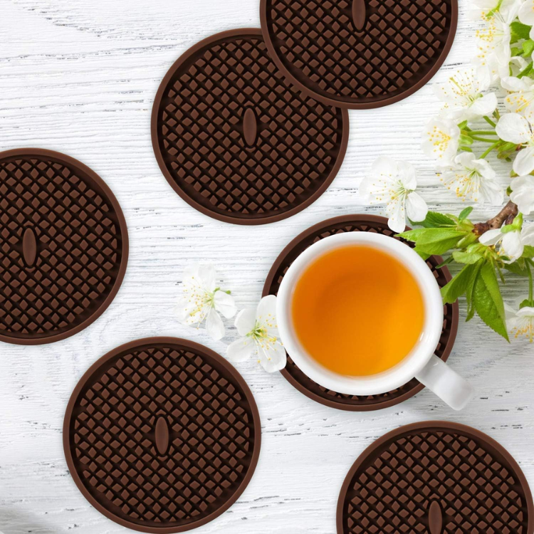 6 Piece Thick Silicone Coaster Set With Holder Non Slip Cup Mats With Deep - Image 3